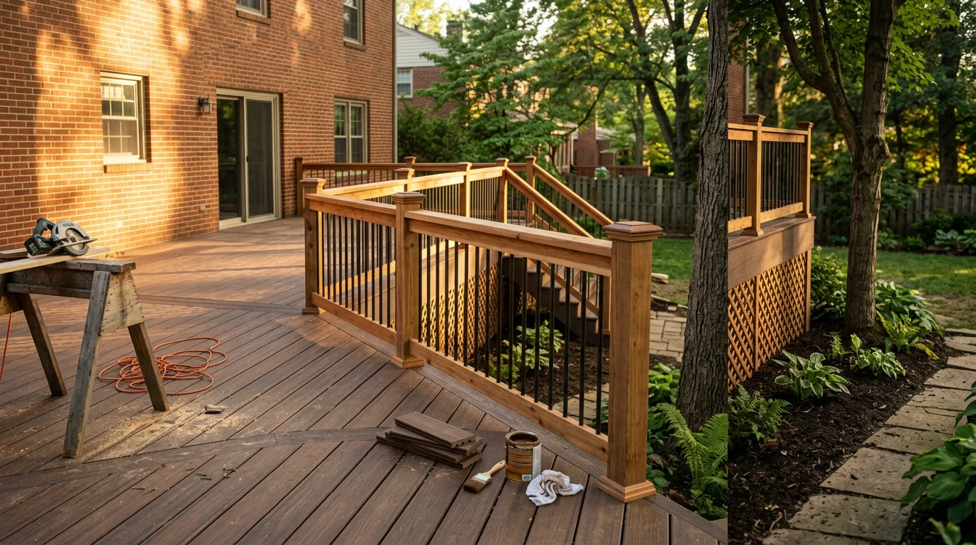 Newly built wood deck behind a home in Louisville, Kentucky